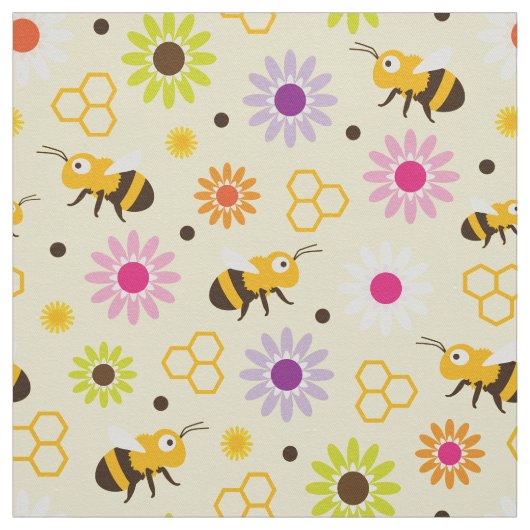 Bijen en bloemen stof (Swatch)