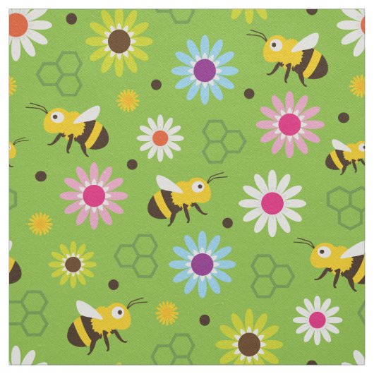 Bijen en bloemen stof (Swatch)