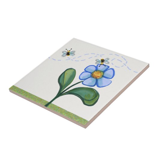 Bijen en bloemen tegeltje (Zijkant)