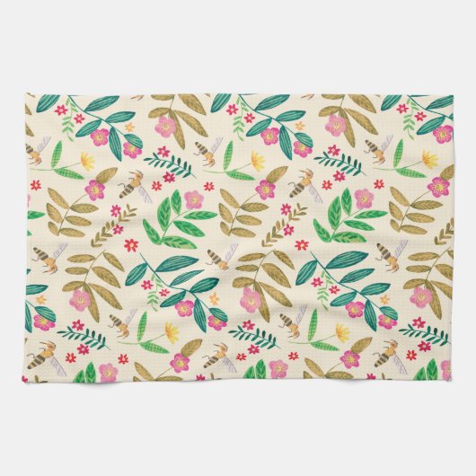 Bijen en bloemen theedoek (Horizontaal)