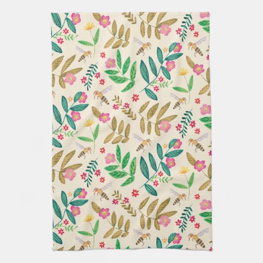 Bijen en bloemen theedoek (Verticaal)