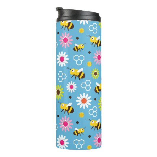 Bijen en bloemen thermosbeker (Geroteerd rechts)