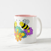 Bijen en bloemen tweekleurige koffiemok (Voorkant rechts)