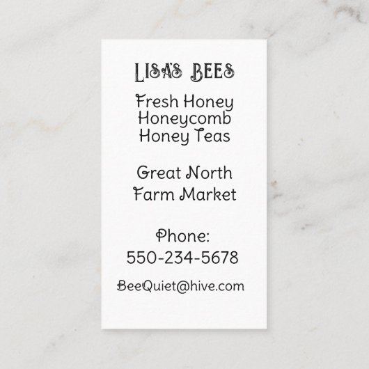 Bijen en bloemen vers honing Visitekaartje (Achterkant)