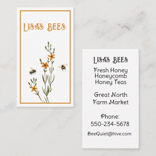 Bijen en bloemen vers honing Visitekaartje (Voorkant / Achterkant)
