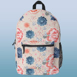 Bijen en bloemen Waterverf Bedrukte Rugzak<br><div class="desc">Bijen en bloemen blozen roze,  blauw en perzik waterverf. Originele kunst van Nic Squirrell.</div>