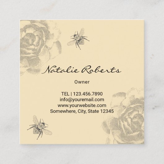  bijen- en bloemenafbeelding Apiary imker Vierkante Visitekaartje (Achterkant)