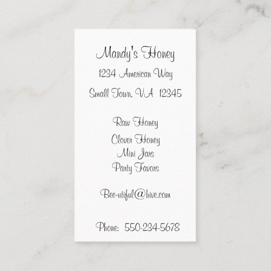Bijen- en bloemstengel Honing Imker Visitekaartje (Achterkant)