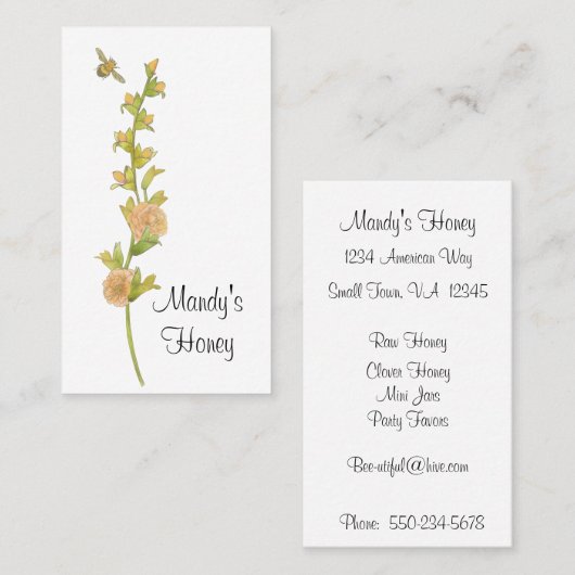 Bijen- en bloemstengel Honing Imker Visitekaartje (Voorkant / Achterkant)