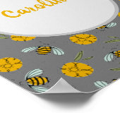 Bijen en boterbekertjes in grijze, persoonlijke af poster (Hoek)