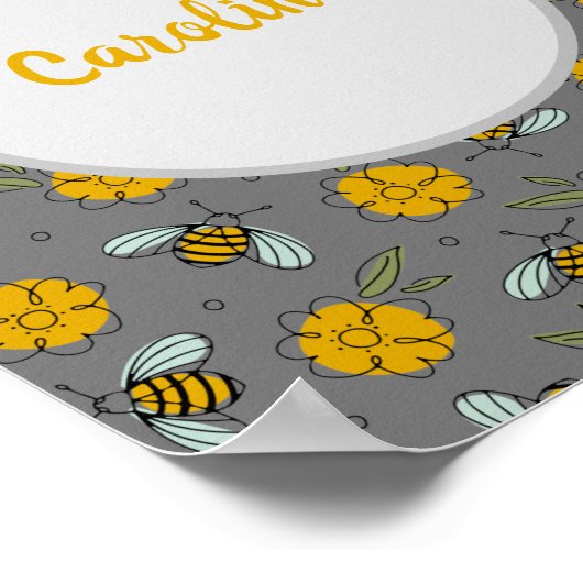 Bijen en boterbekertjes in grijze, persoonlijke af poster (Hoek)