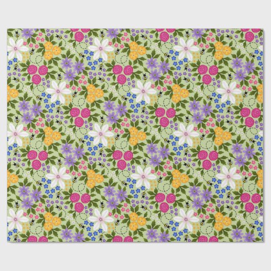 Bijen en Buttercups Bloemen Cadeaupapier (Vlak)