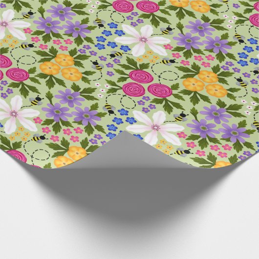 Bijen en Buttercups Bloemen Cadeaupapier (Hoek)