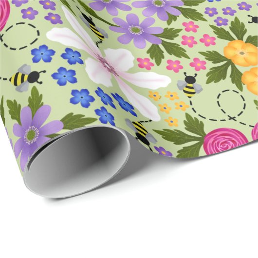 Bijen en Buttercups Bloemen Cadeaupapier (Rol Hoek)