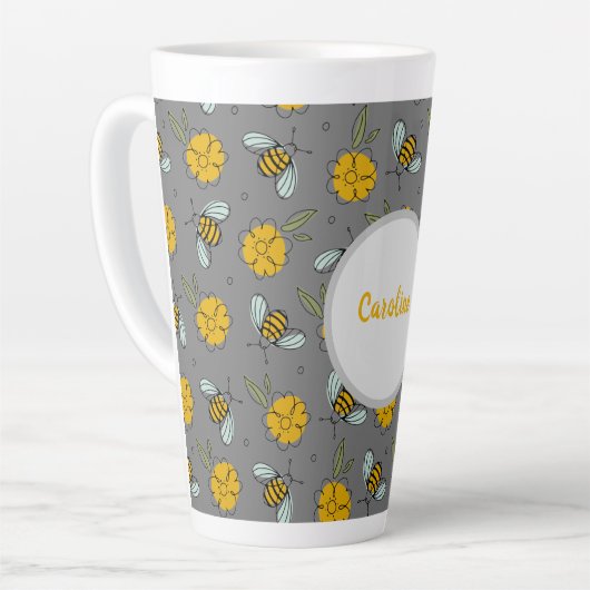 Bijen en Buttercups op grijs Latte Mok (Linkerhoek)