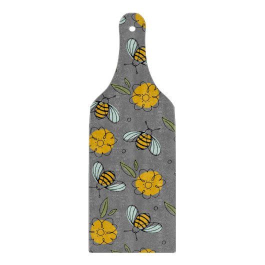 Bijen en Buttercups op grijs Snijplank (Voorkant)