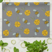 Bijen en Buttercups op grijs Theedoek (Gevouwen)