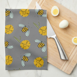 Bijen en Buttercups op grijs Theedoek