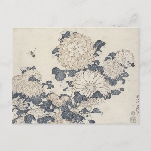 Bijen en chrysanten briefkaart (Voorkant)