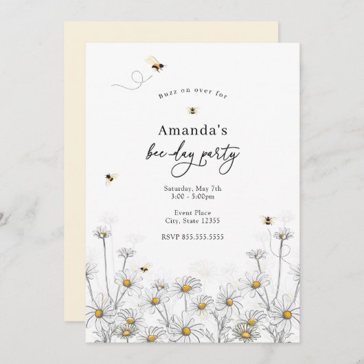 Bijen en Daisies Beeday Birthday Uitnodiging (Voorkant / Achterkant)