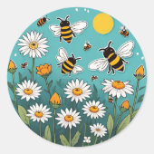 Bijen en Daisies Ronde Sticker (Voorkant)