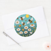 Bijen en Daisies Ronde Sticker (Envelop)