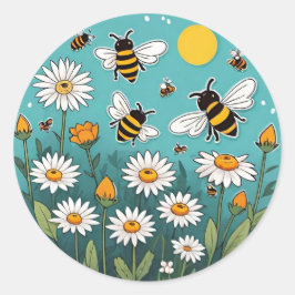 Bijen en Daisies Ronde Sticker