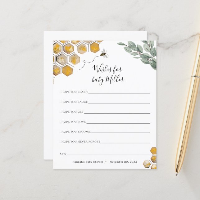Bijen en Eucalyptus Baby shower wenst Baby (Voorkant / Achterkant in situ)