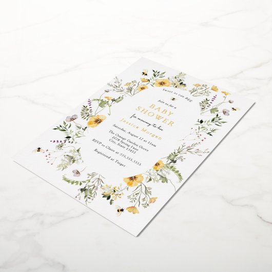 Bijen en fijne wilde Baby showers Folie Uitnodiging (Gedraaid)