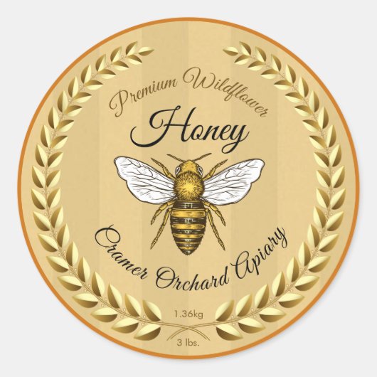 Bijen en Garland Amber Honey Ronde Sticker (Voorkant)