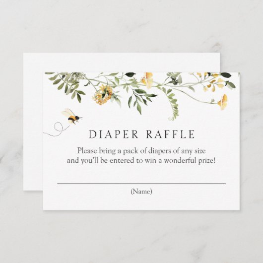 Bijen en Gele Wildbloemen Luier Raffle Enclosure Kaart (Voorkant / Achterkant)