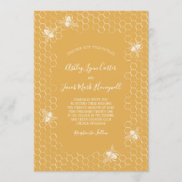 Bijen en gouden honingraat bruiloft kaart