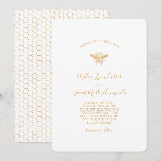 Bijen en gouden honingraat patroon 2 kaart (Voorkant / Achterkant)