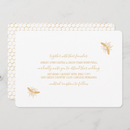 Bijen en Gouden Honingraat Patroon Bruiloft 2 Kaart (Voorkant / Achterkant)