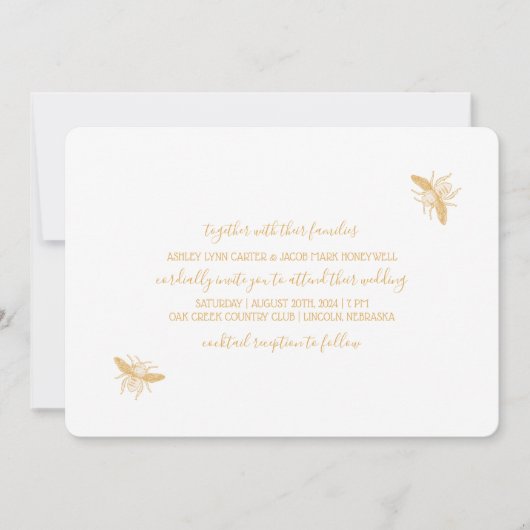 Bijen en Gouden Honingraat Patroon Bruiloft 2 Kaart (Voorkant)