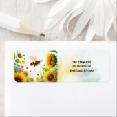 Bijen en gouden zonnebloemen terug adres etiket (Insitu)