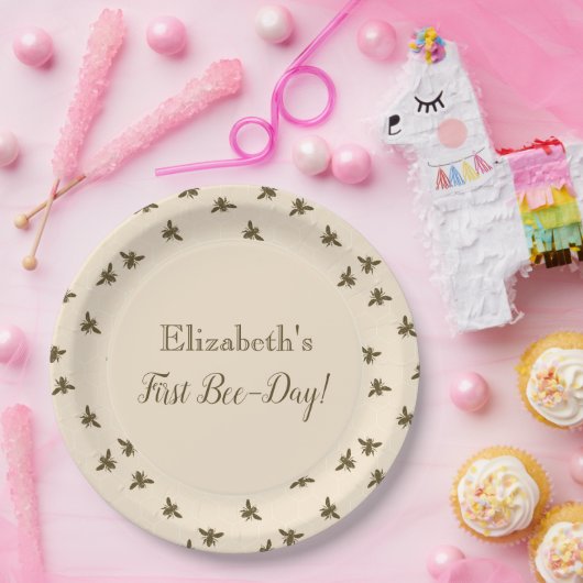 Bijen en Honeycomb First Birthday Paper Borden Papieren Bordje (Feest)
