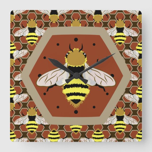 Bijen en Honeycomb Pattern Vierkante Klok (Voorkant)