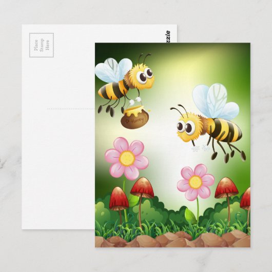 Bijen en honing briefkaart (Voorkant / Achterkant)