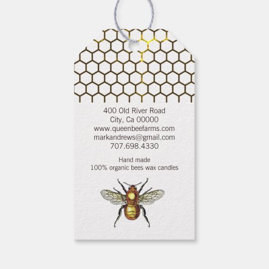 Bijen en honing kam kraft product cadeaulabel (Achterkant)