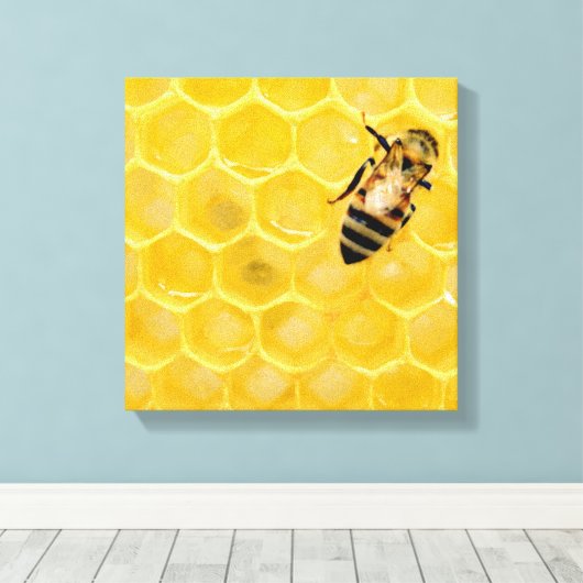 bijen en honingraat canvas afdruk (Insitu (Houten vloer))