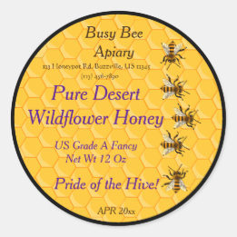 Bijen en honingraat met zwarte achtergrond ring ronde sticker