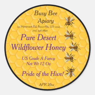 Bijen en honingraat met zwarte achtergrond ring ronde sticker