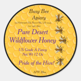 Bijen en honingraat met zwarte achtergrond ring ronde sticker