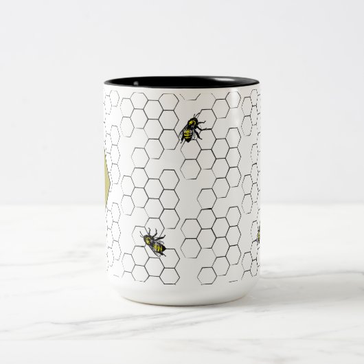 Bijen en honingraat | Monogram Tweekleurige Koffiemok (Center)