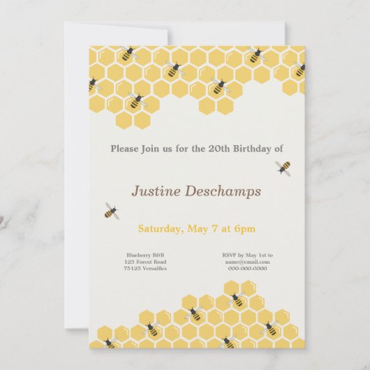 Bijen en Honingraat Patroon Verjaardag Uitnodiging (Voorkant)