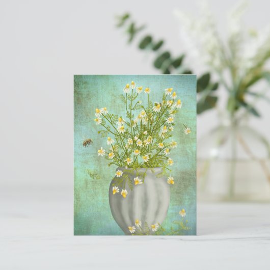 Bijen en kamille briefkaart (Staand voorkant)