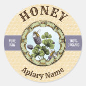 Bijen en Klaver Honing Jar Ronde Sticker (Voorkant)