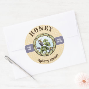Bijen en Klaver Honing Jar Ronde Sticker