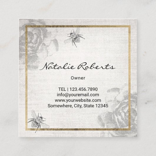  bijen en langwerpige bijenteelt, goudvormig vierkante visitekaartje (Achterkant)